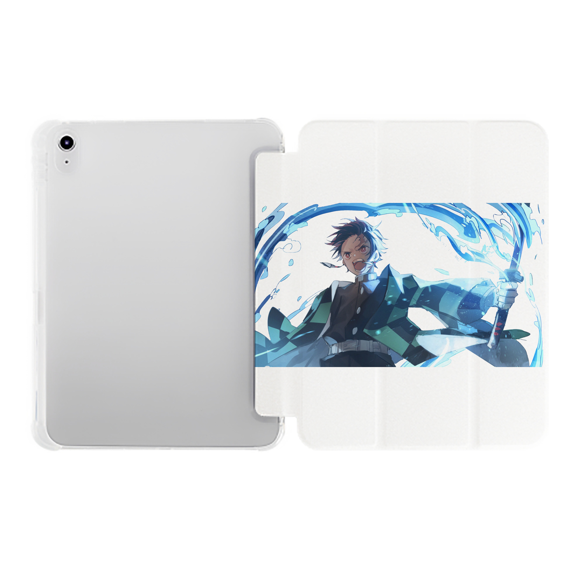 （画像用） 鬼滅の刃 竈門 炭治郎／かまど たんじろう Kamado Tanjirou IPad ケース ペン収納付き 三つ折りスタンド PUレザー×シリコン 対応機種9.5/10.5/10.9インチ